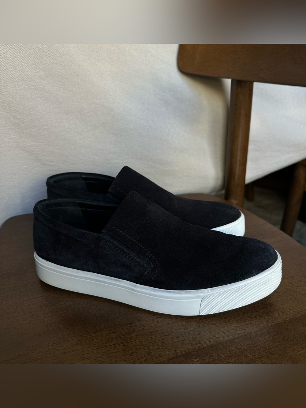 Vince Black Suede Leather Slip On Sneakers